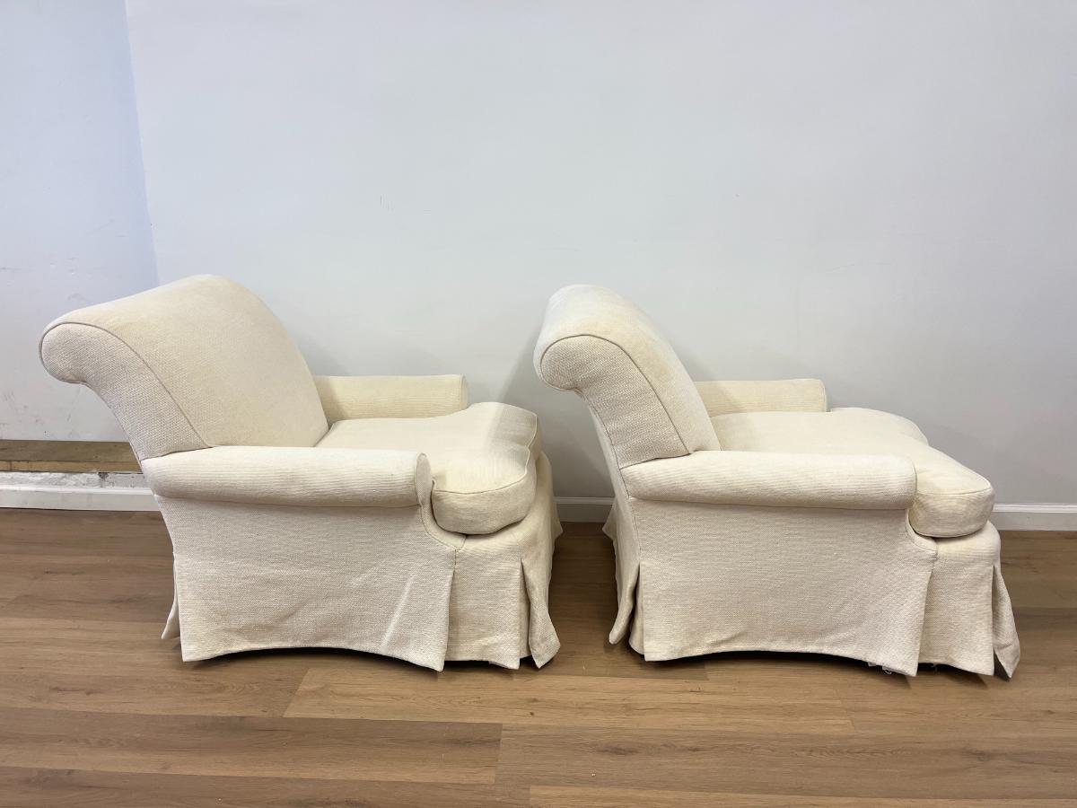 Jonas Ivory Skirted Lounge Chairs & Ottoman