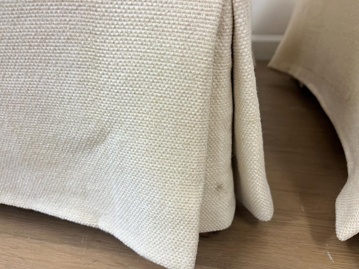 Jonas Ivory Skirted Lounge Chairs & Ottoman