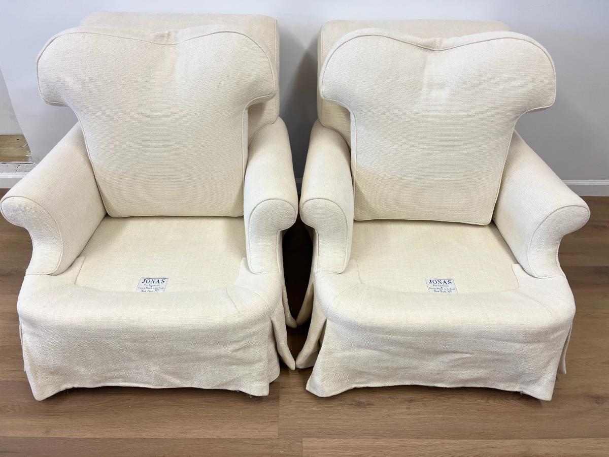 Jonas Ivory Skirted Lounge Chairs & Ottoman