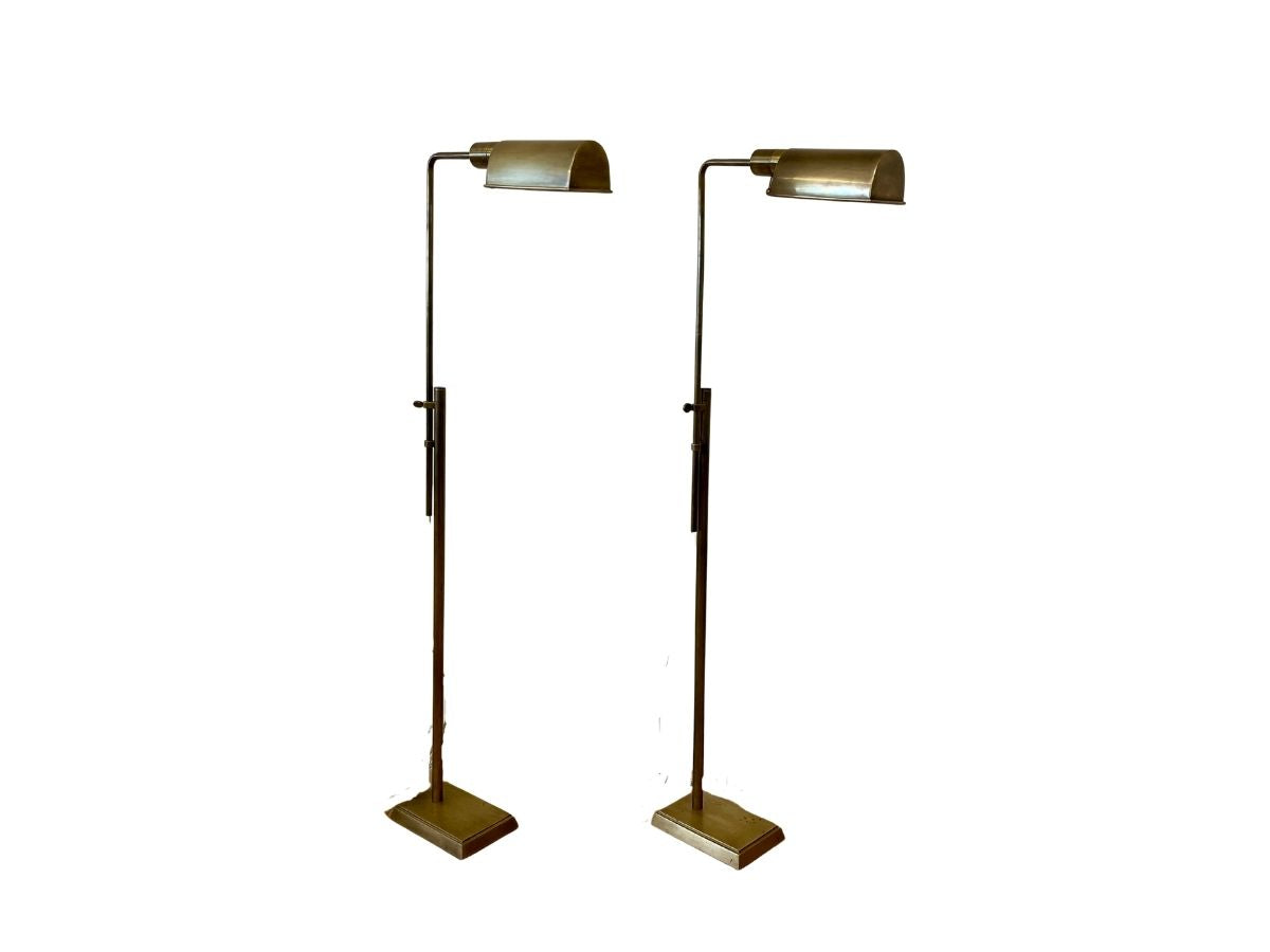 Brass Swing Arm Floor Lamps, Pair