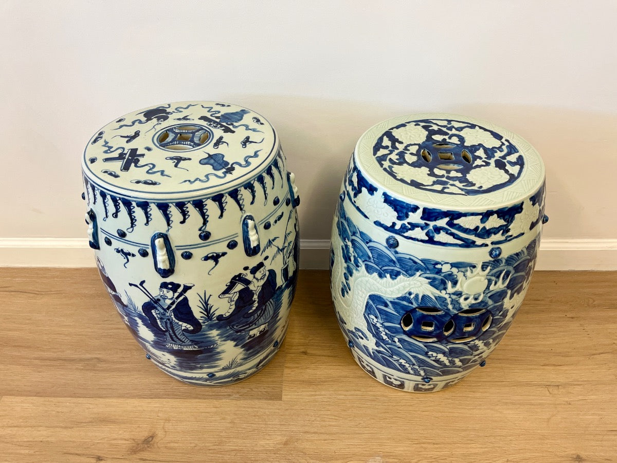 Blue and White Garden Stools
