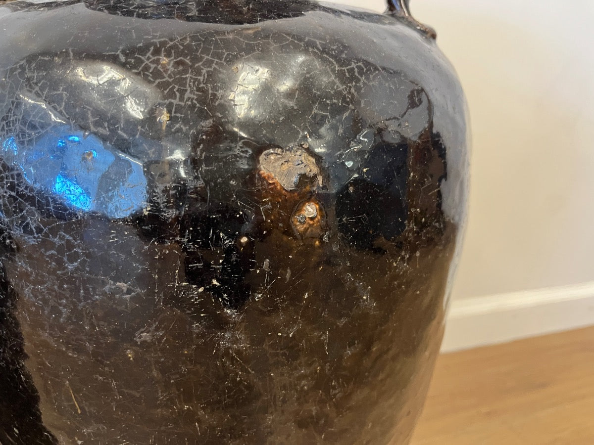 Antique Brown Glazed Earthenware Urns, Pair