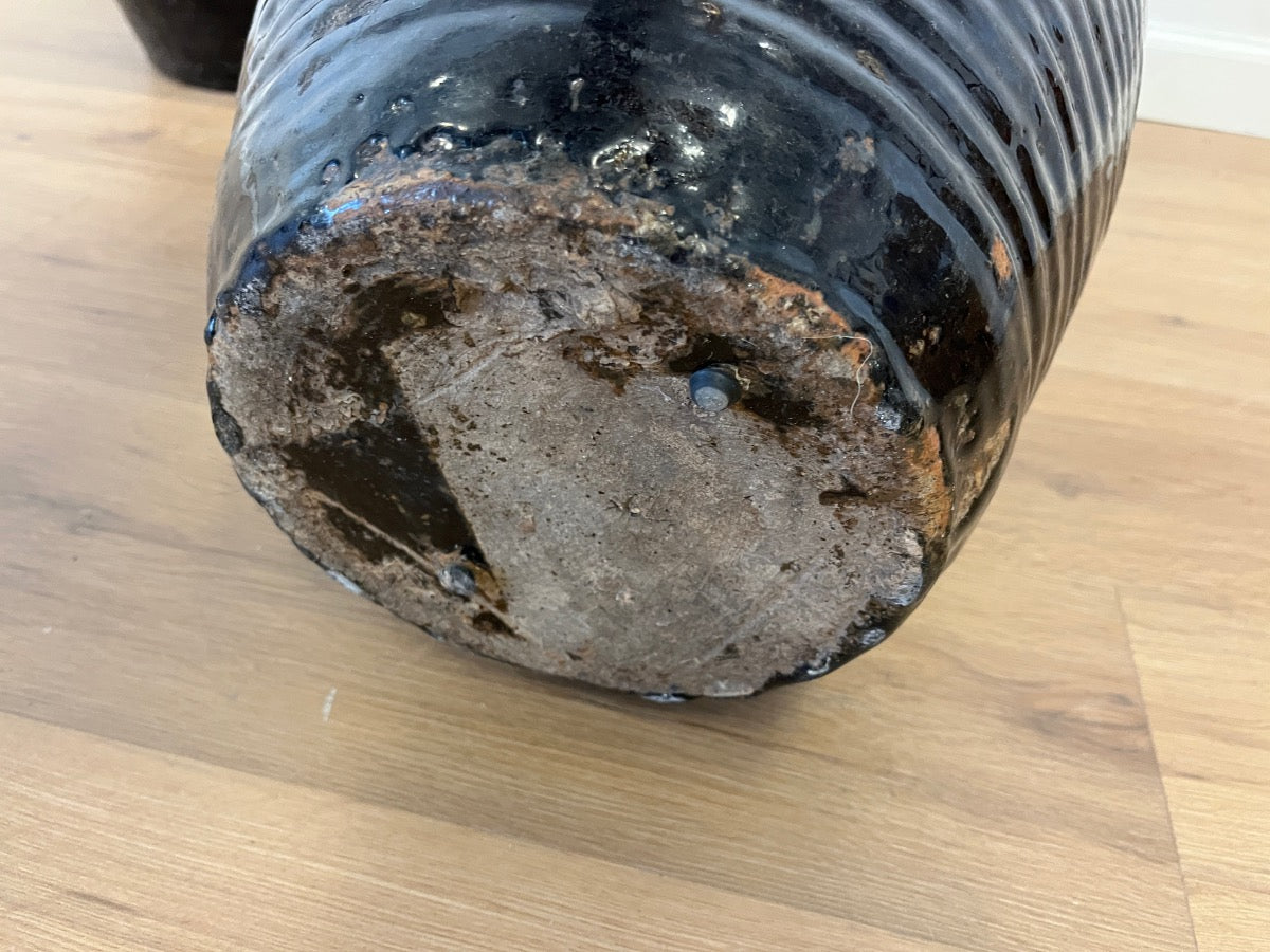 Antique Brown Glazed Earthenware Urns, Pair