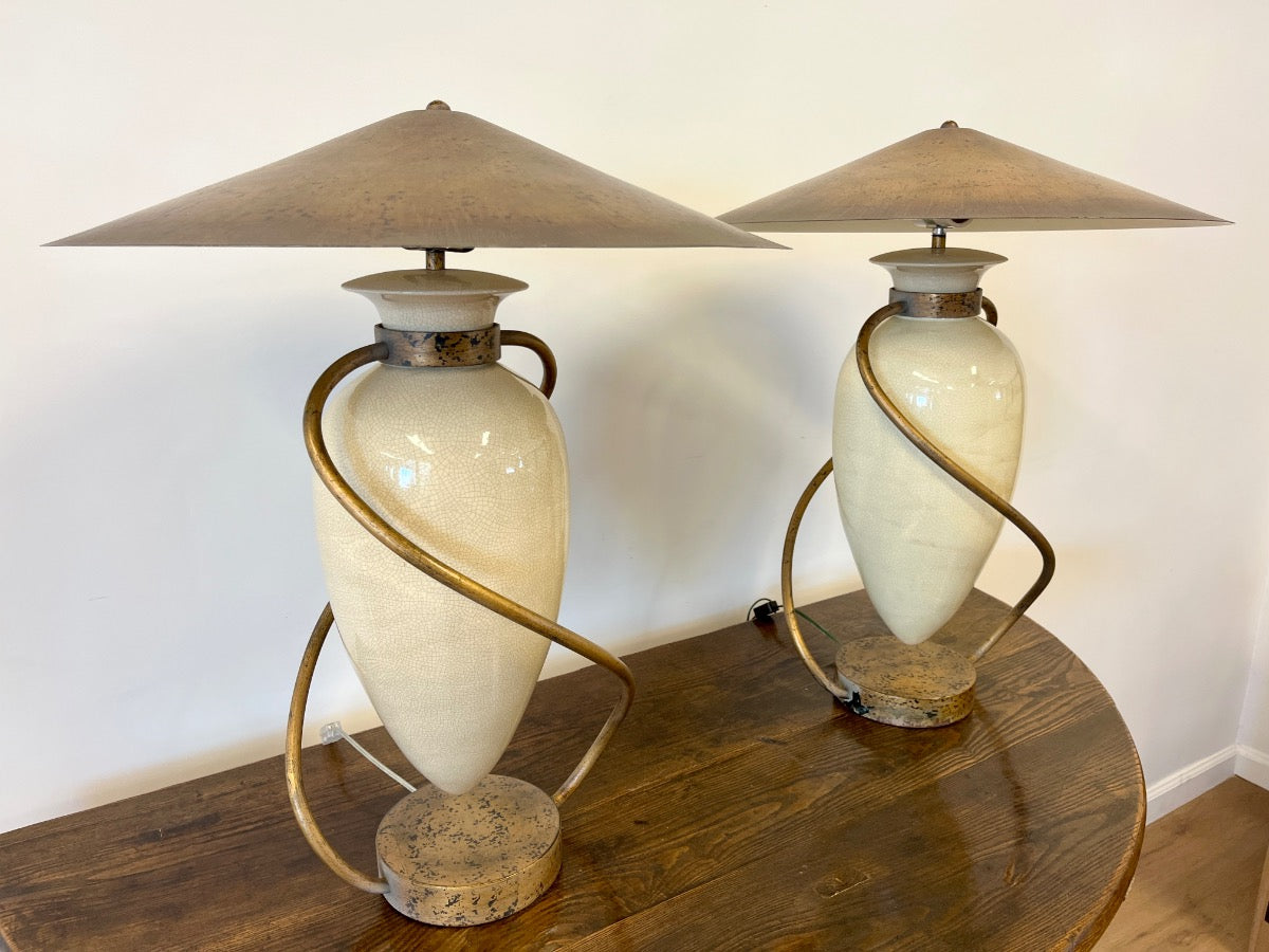 Vintage “Swing” Table Lamps with Metal Shades, Pair
