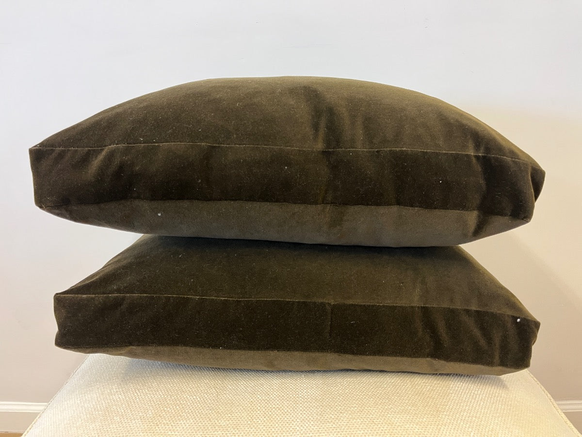 Dark Brown Velvet Pillows, Pair