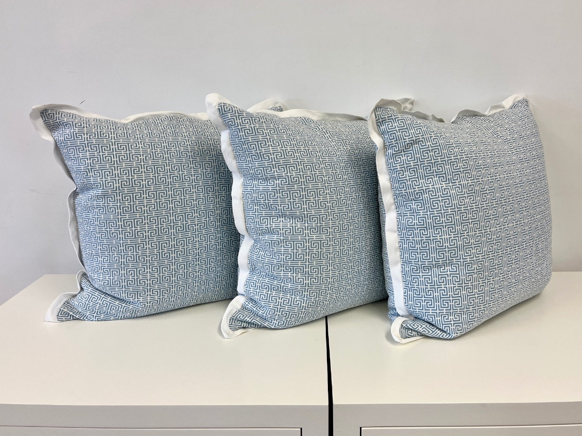Blue & White Greek Key 22in Pillows, Set of 3