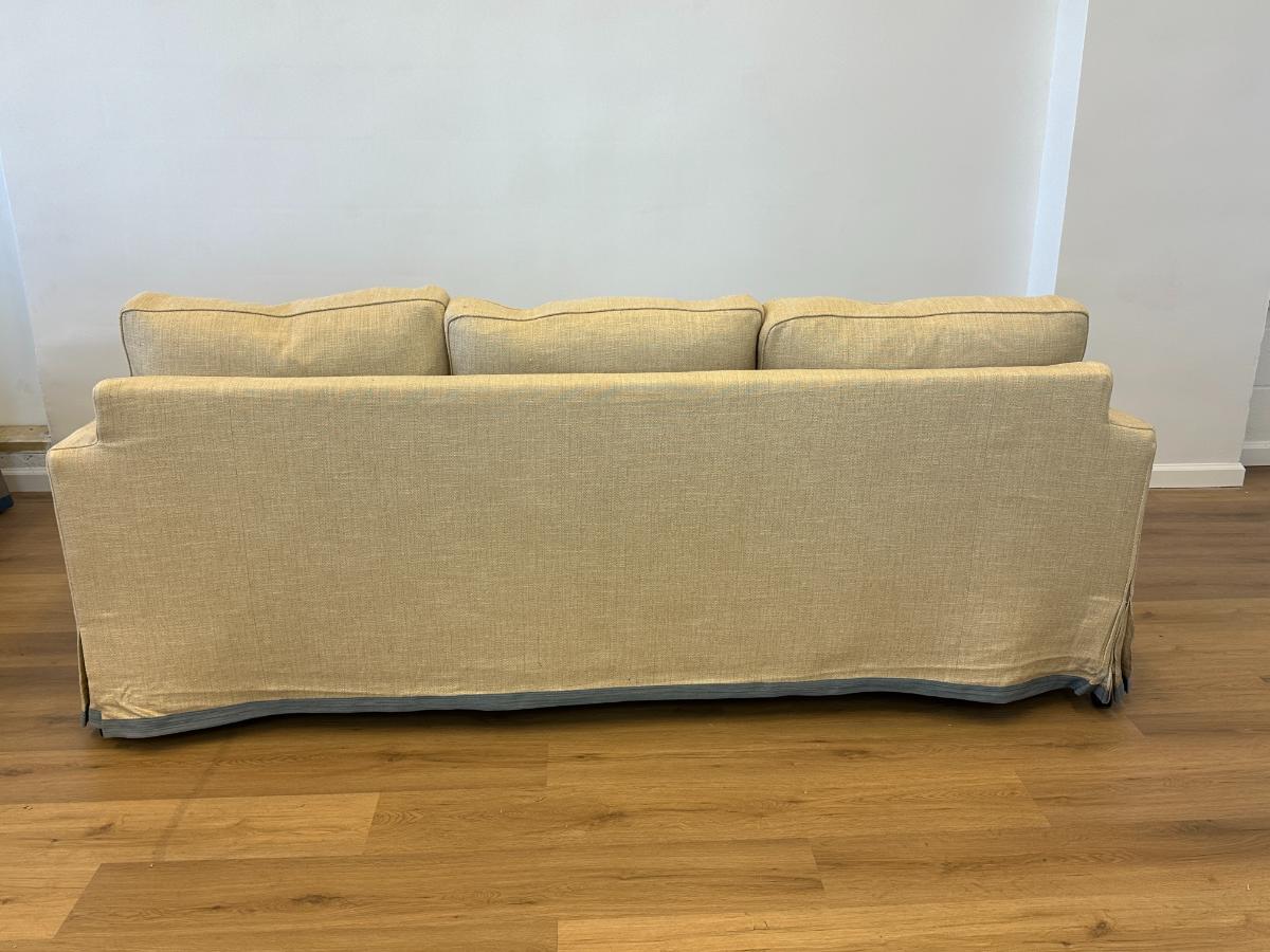 Custom Upholstered Down Slipcovered Sofa with Blue Tape Trim