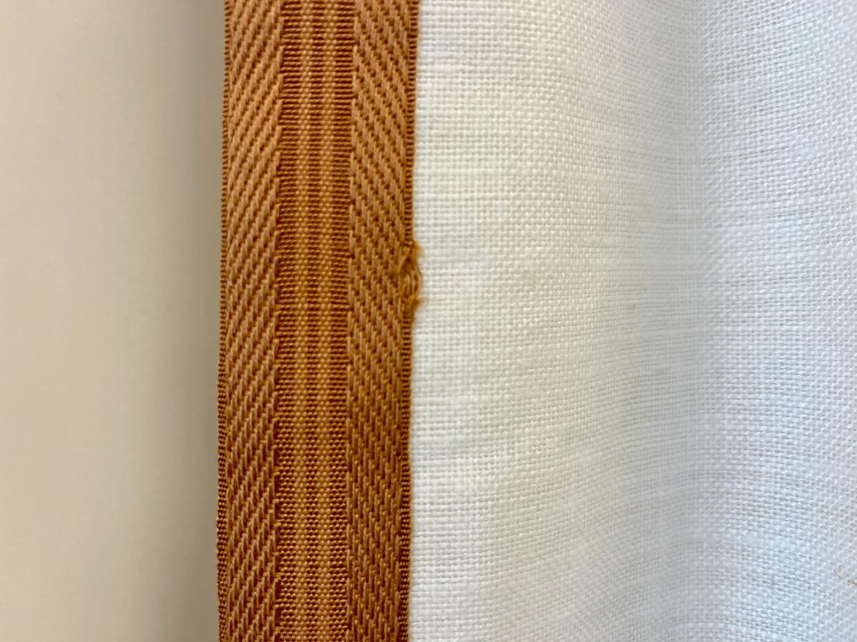 Pair of Linen White Window Panels with Trim, One Pair