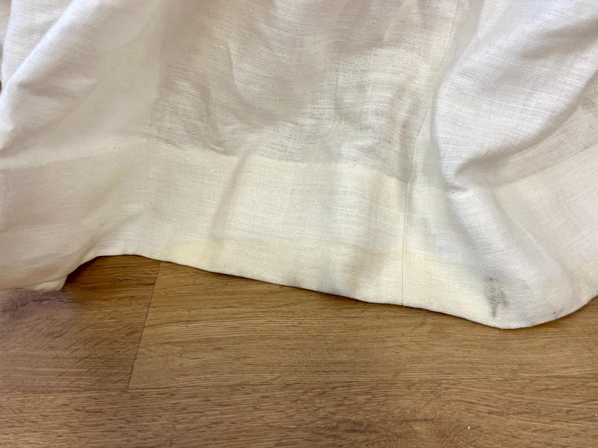 Pair of Linen White Window Panels with Trim, One Pair