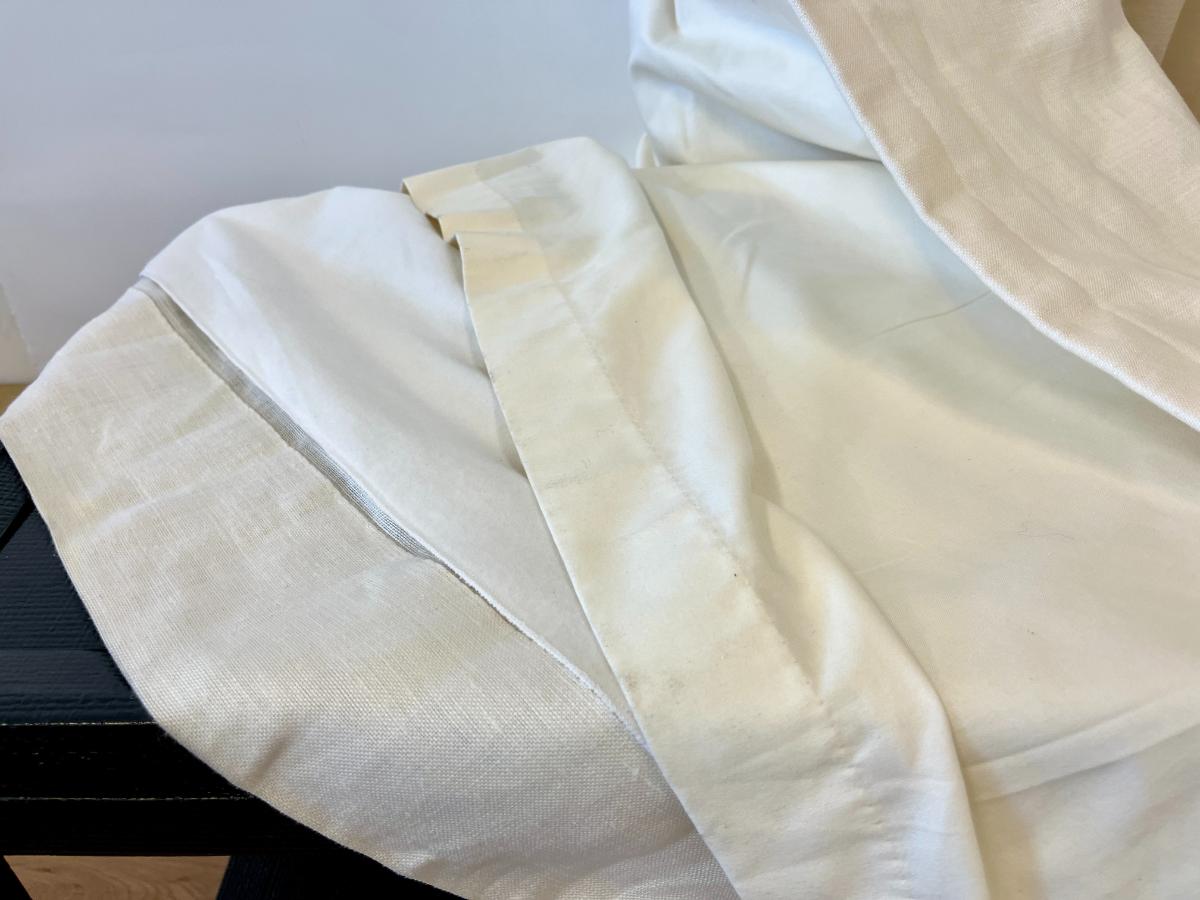 Pair of Linen White Window Panels with Trim, One Pair