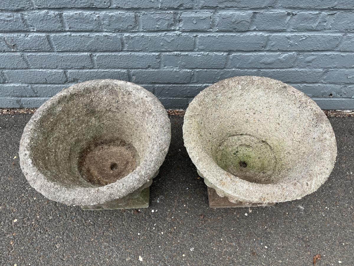 Vintage Cast Stone Urns, Pair