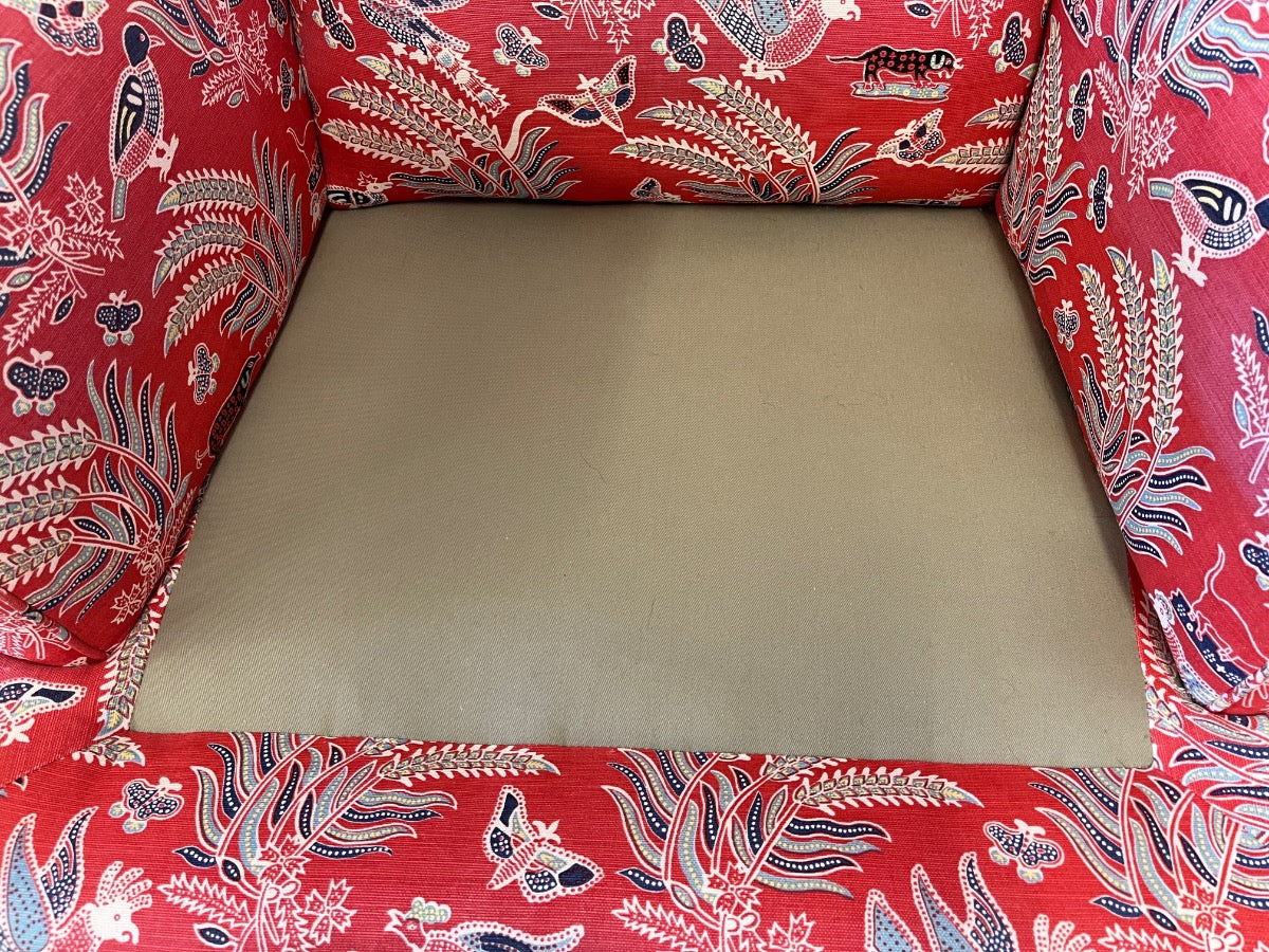 Queen Anne Wing Chairs in China Seas Malay Batik Fabric, Pair