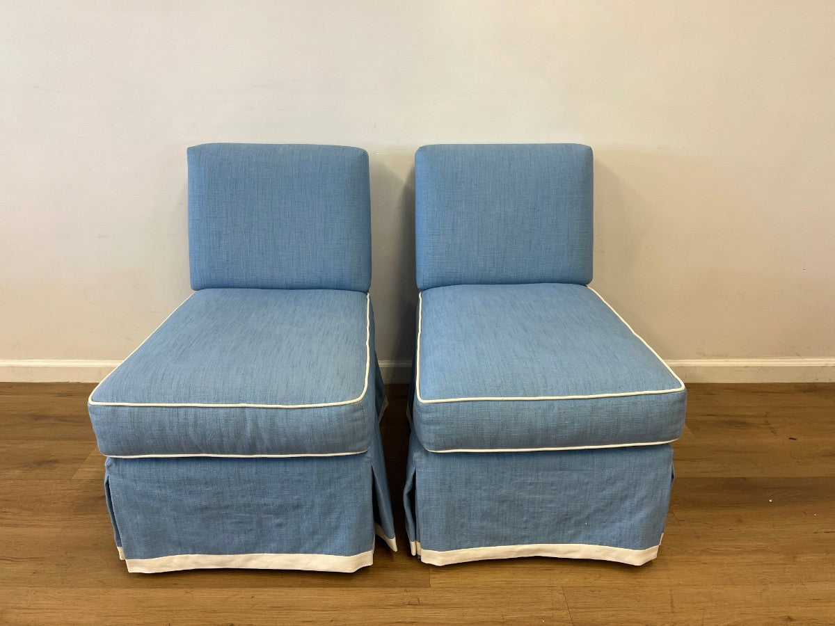 Custom Upholstered Blue Slipper Chairs