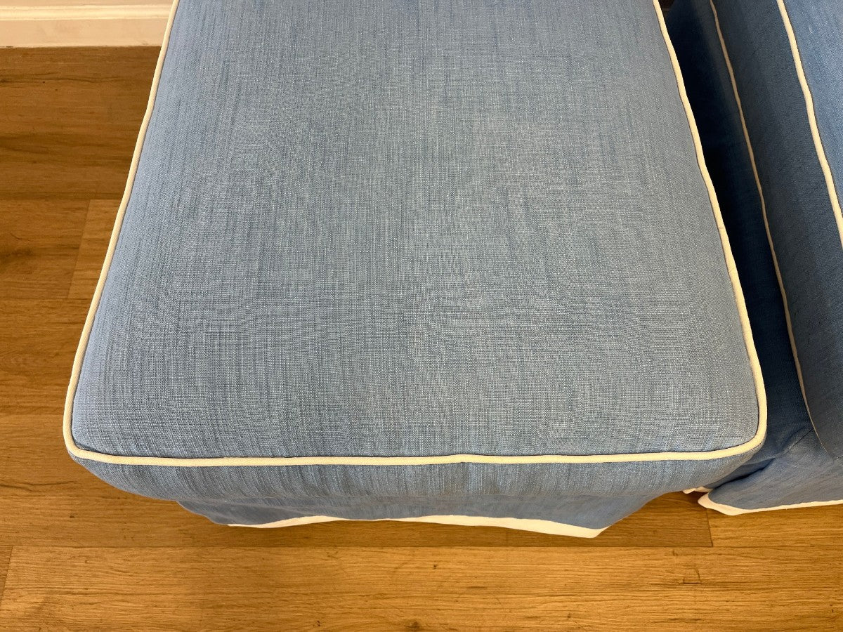 Custom Upholstered Blue Slipper Chairs