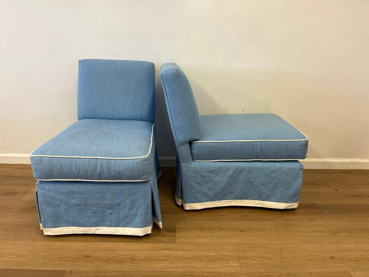 Custom Upholstered Blue Slipper Chairs