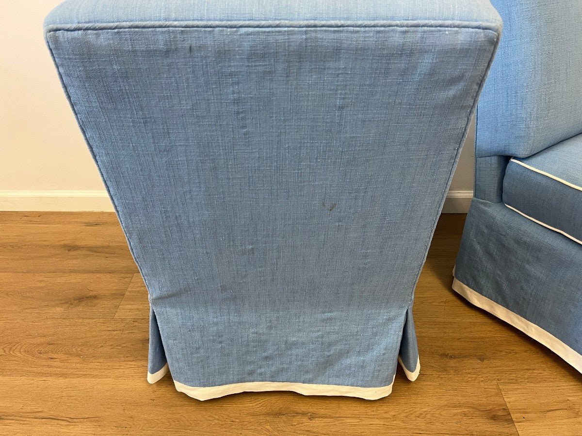 Custom Upholstered Blue Slipper Chairs