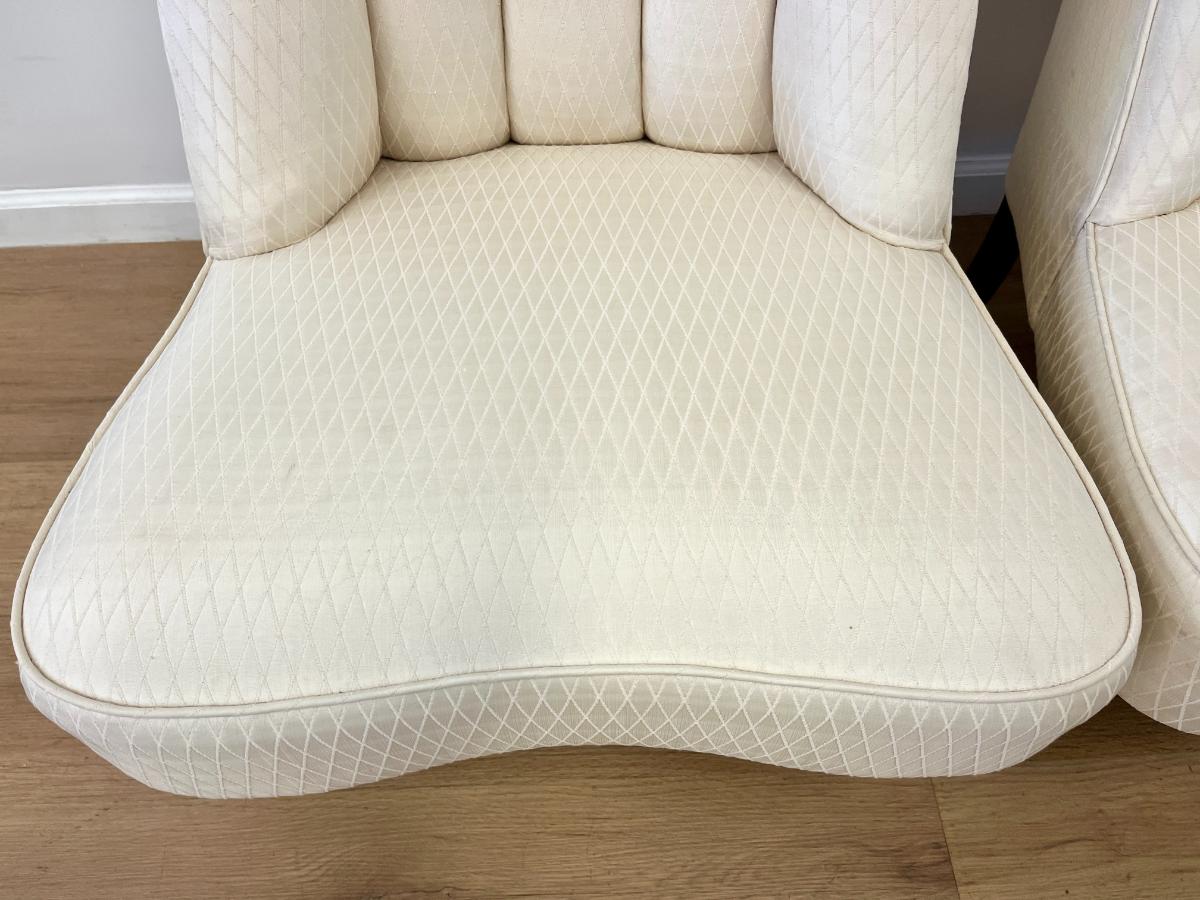 Vintage Channel Back Slipper Chairs in Ivory Upholstery, Pair