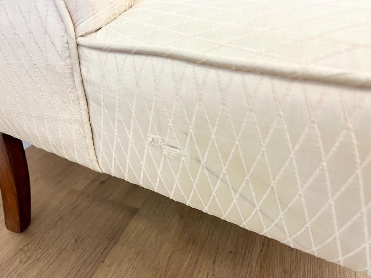 Vintage Channel Back Slipper Chairs in Ivory Upholstery, Pair