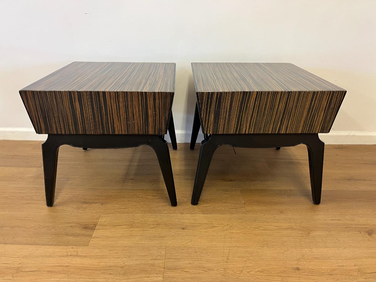 Vintage Mid-Century Modern Canted Nightstands in Macassar Ebony, Pair