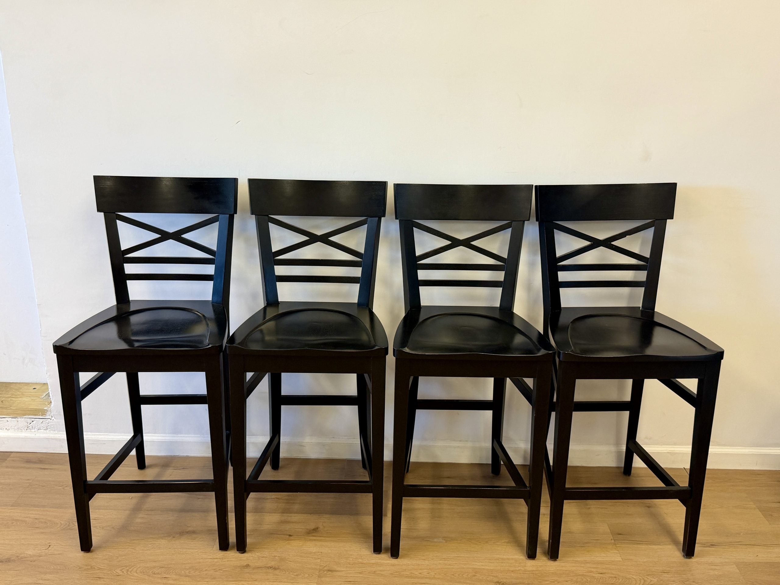 Ethan Allen Black Crossback Wood Counter Stools, Set of 4