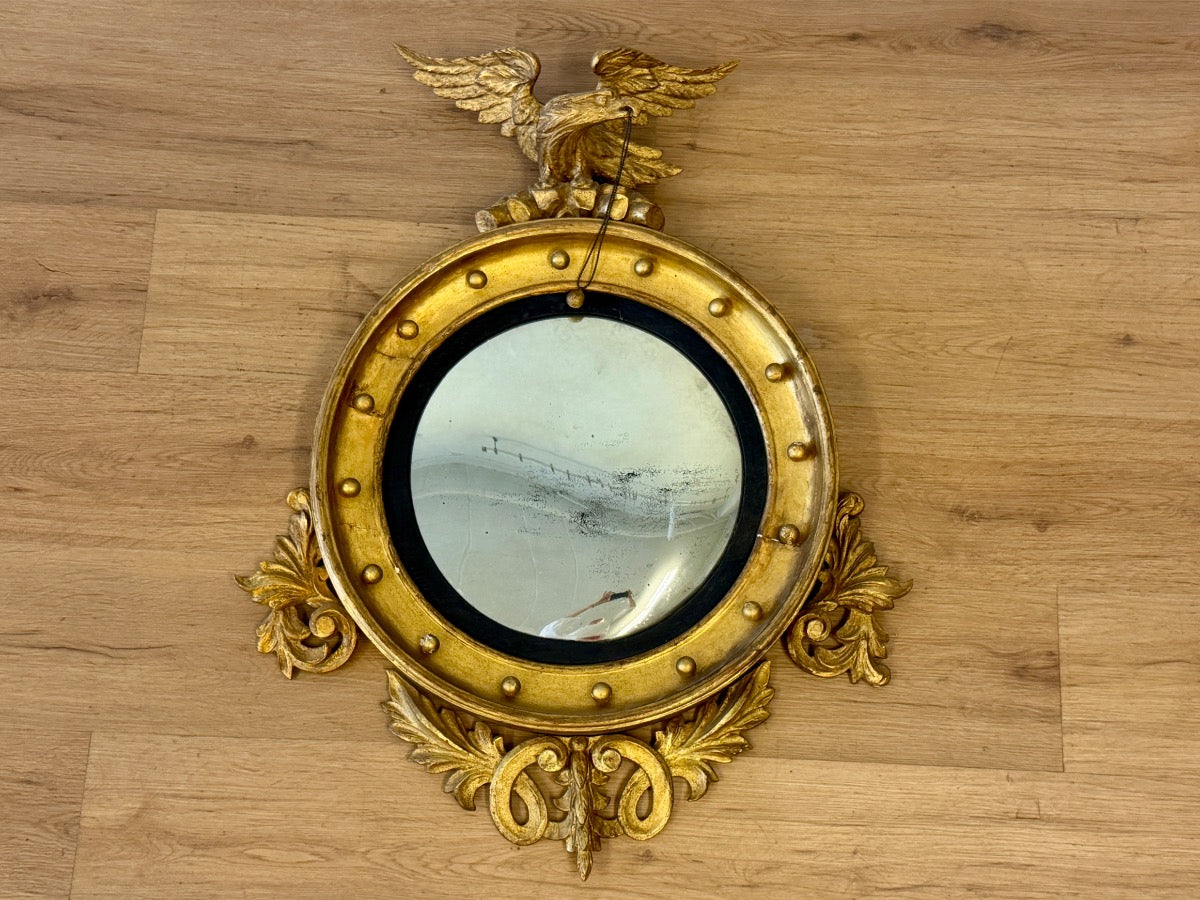 Late 18th C. George III Regency Style Giltwood Convex Mirror, circa 1780