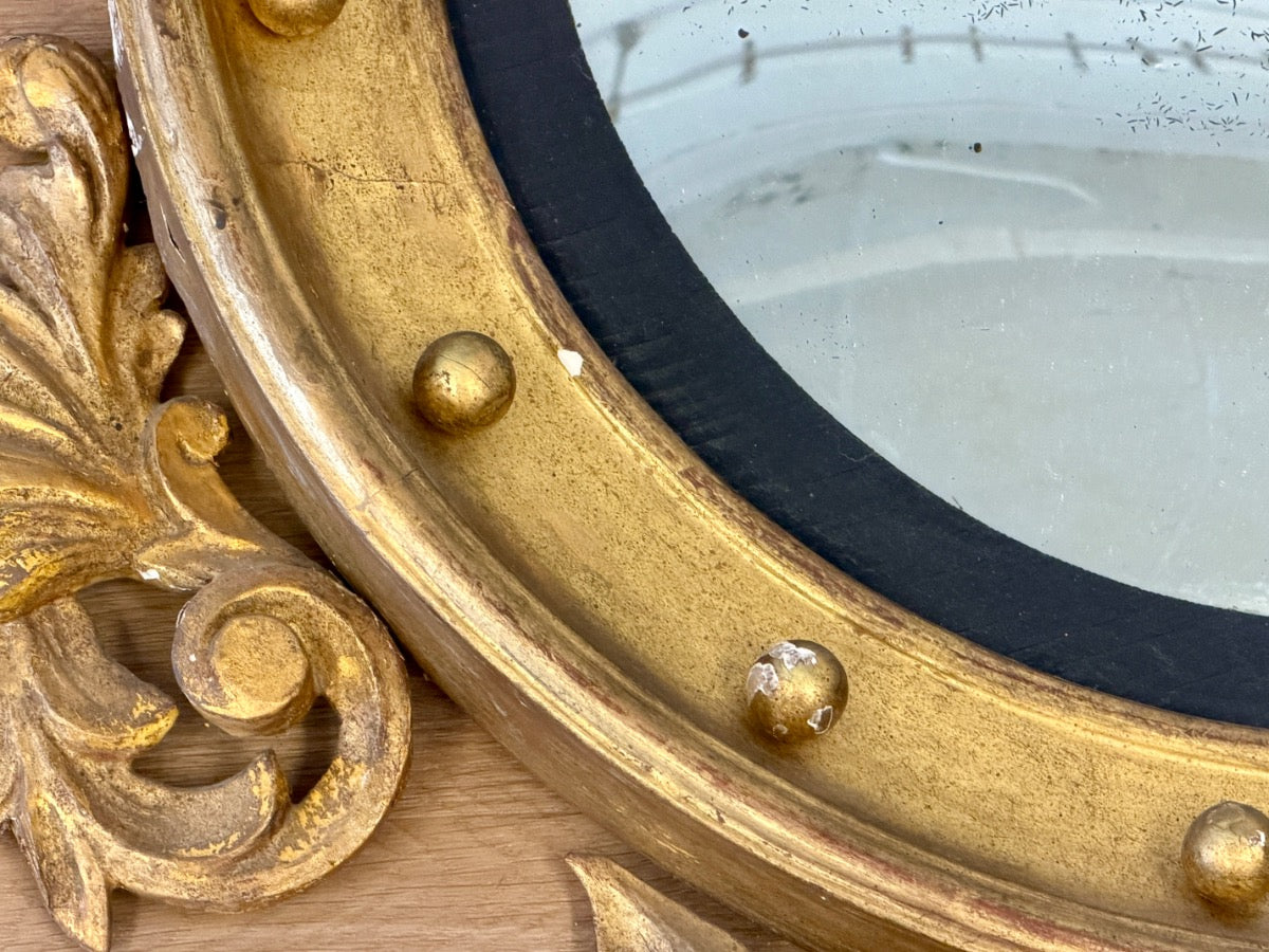 Late 18th C. George III Regency Style Giltwood Convex Mirror, circa 1780