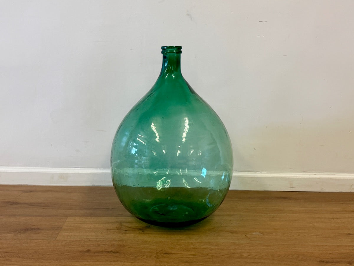 Antique Italian Green Glass Demijohns, Pair