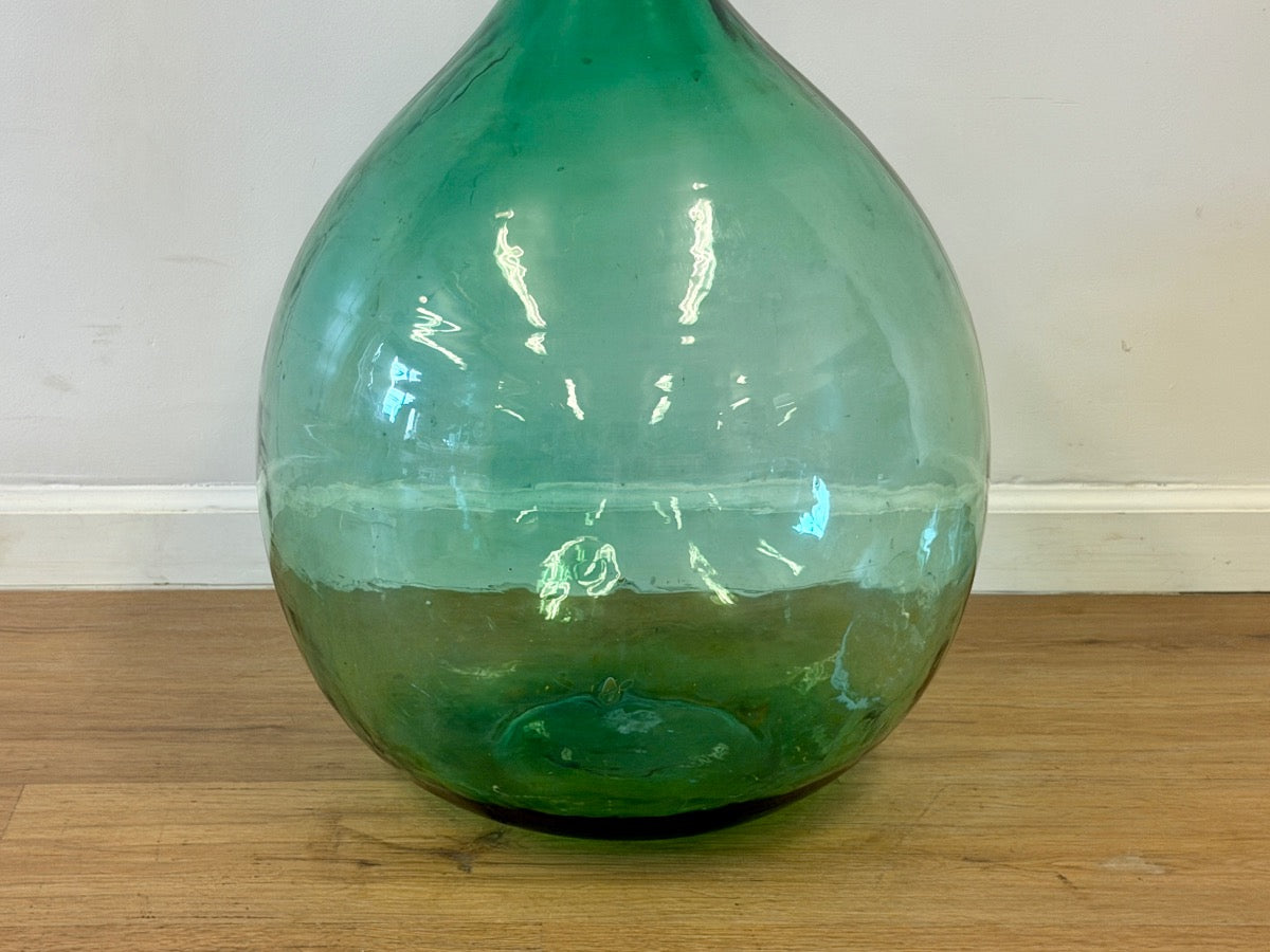 Antique Italian Green Glass Demijohns, Pair
