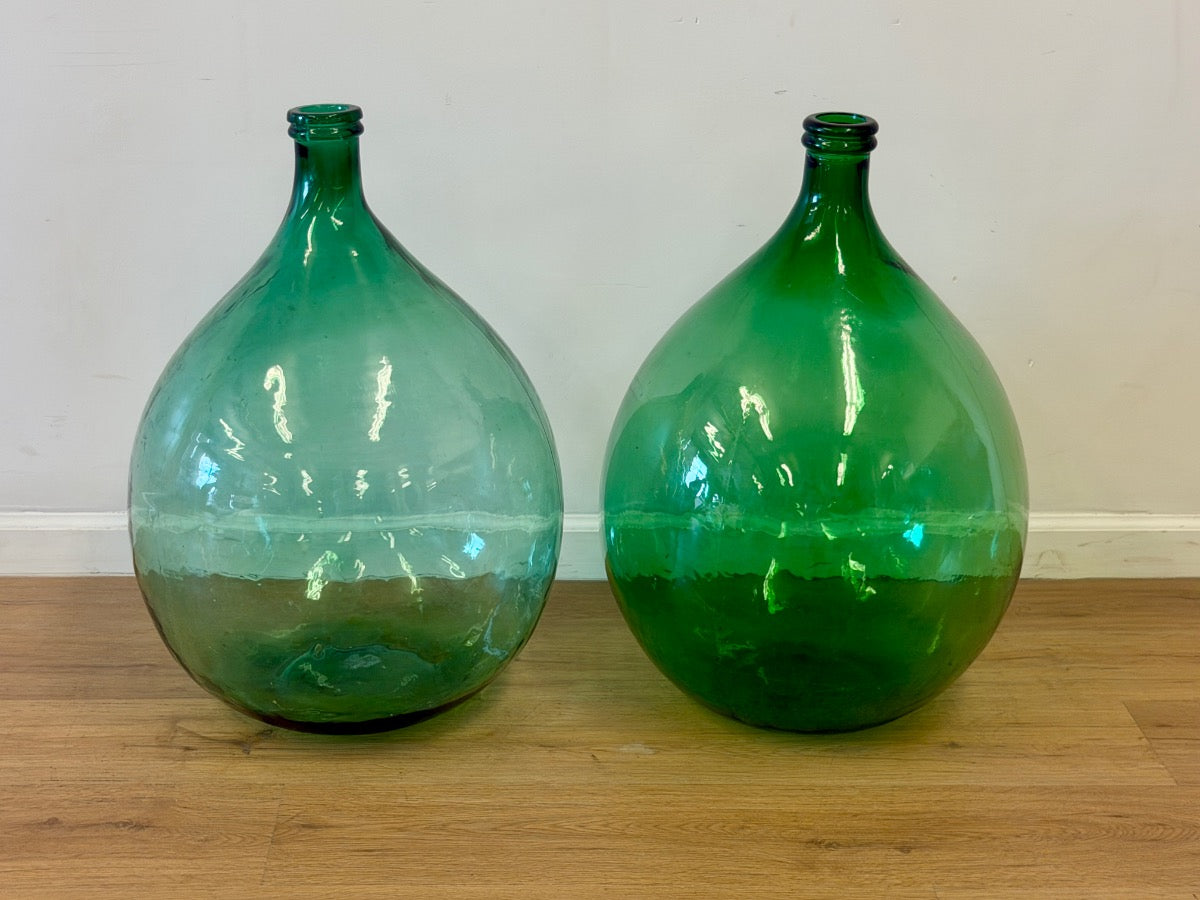 Antique Italian Green Glass Demijohns, Pair