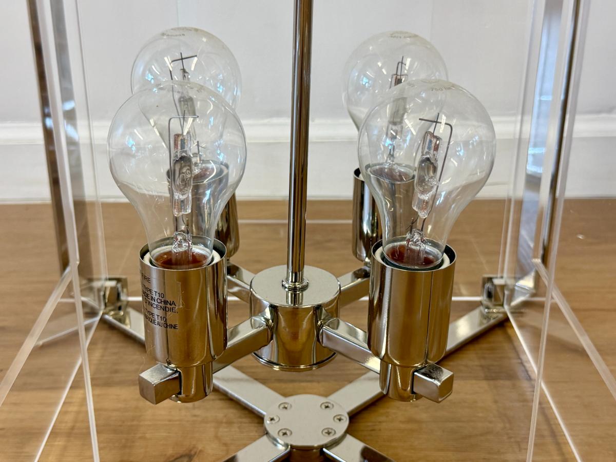 George Kovacs Four-Light Pendants in Polished Nickel, Pair