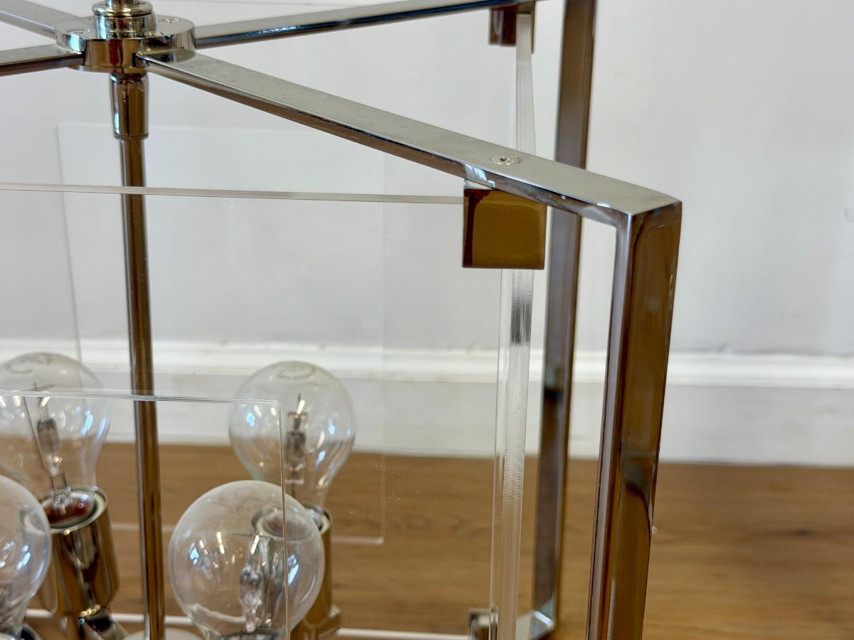 George Kovacs Four-Light Pendants in Polished Nickel, Pair