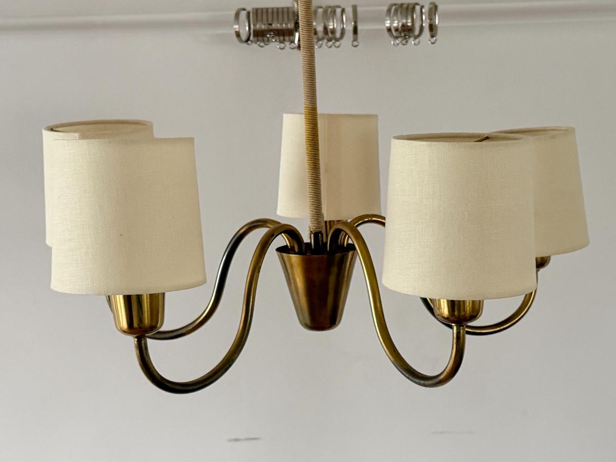 Vintage Swedish Brass & Rope Chandelier