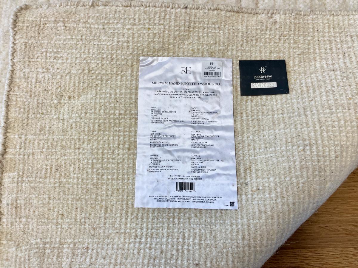 10 x 14 RH Meryem Hand-Knotted Ivory Wool Rug