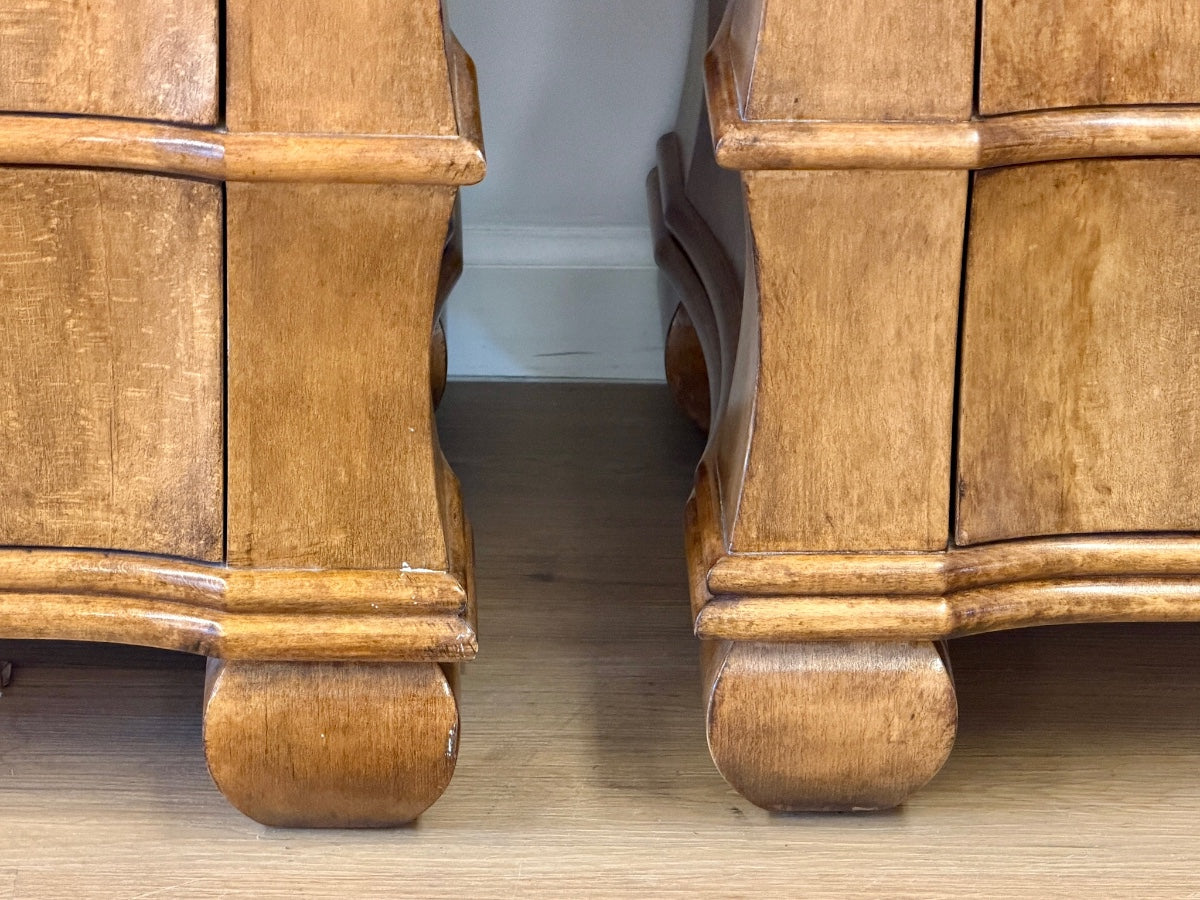 Bespoke Three Drawer Nightstands with Faux Bamboo Detail, Pair