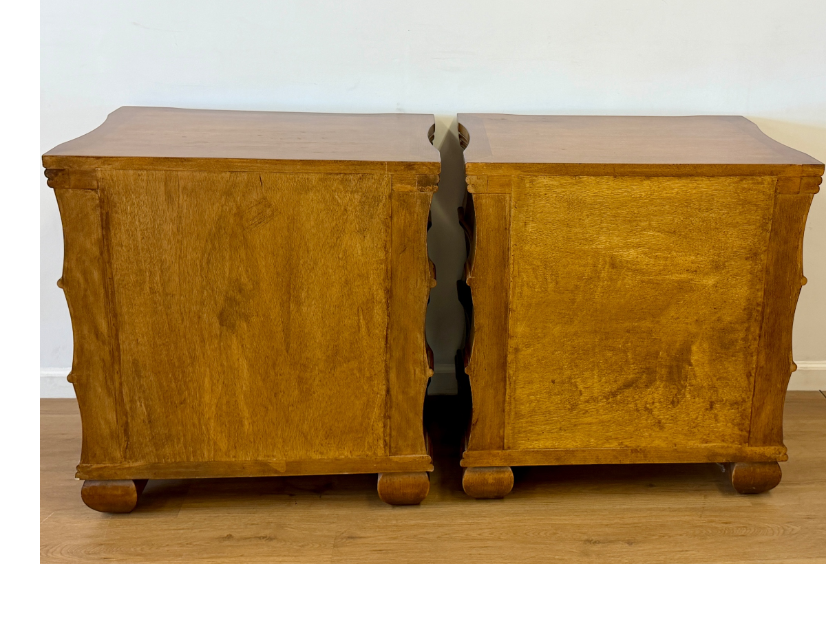 Bespoke Three Drawer Nightstands with Faux Bamboo Detail, Pair