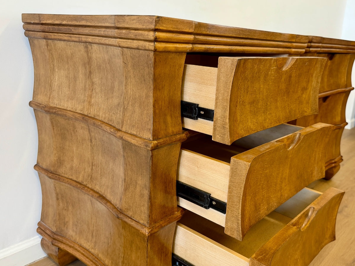 Bespoke Three Drawer Nightstands with Faux Bamboo Detail, Pair