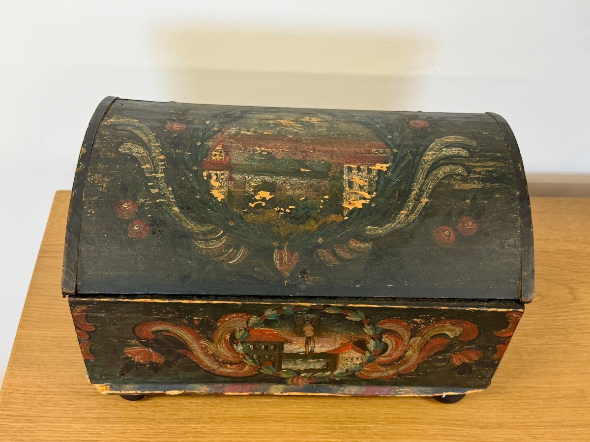 Antique Swiss Painted Box, Circa 1800