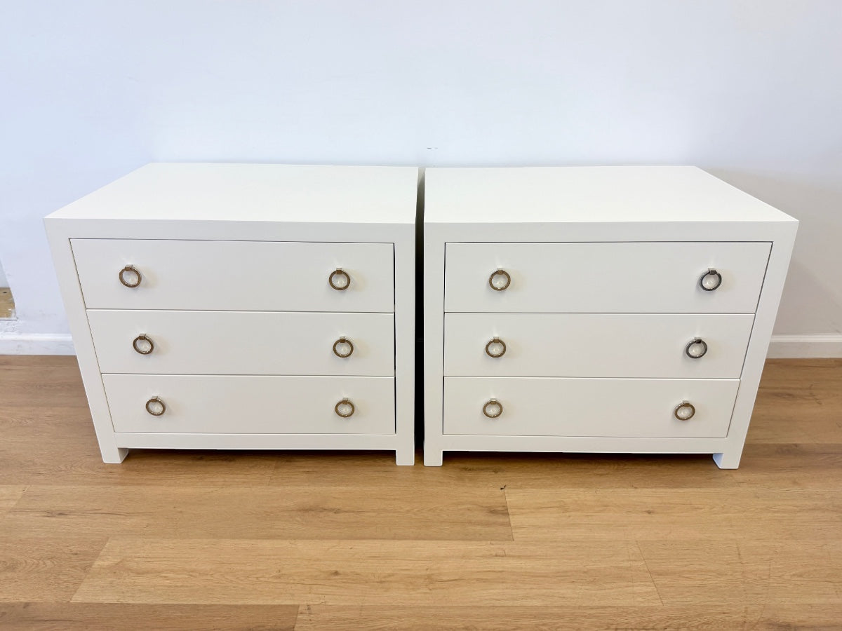 Lacquered “White Dove” Custom Bedside Tables, Pair