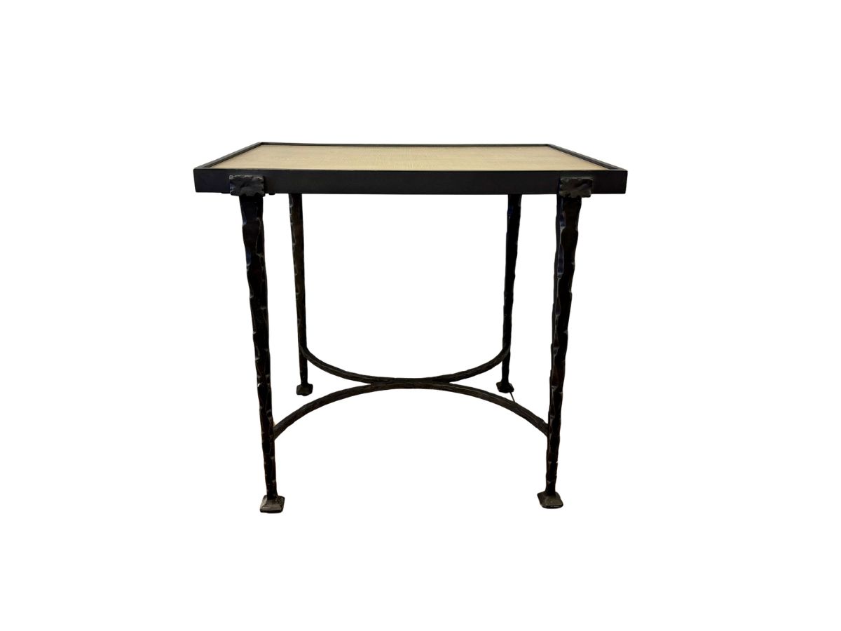Hand-Forged Iron & Grasscloth Side Table by Thomasville