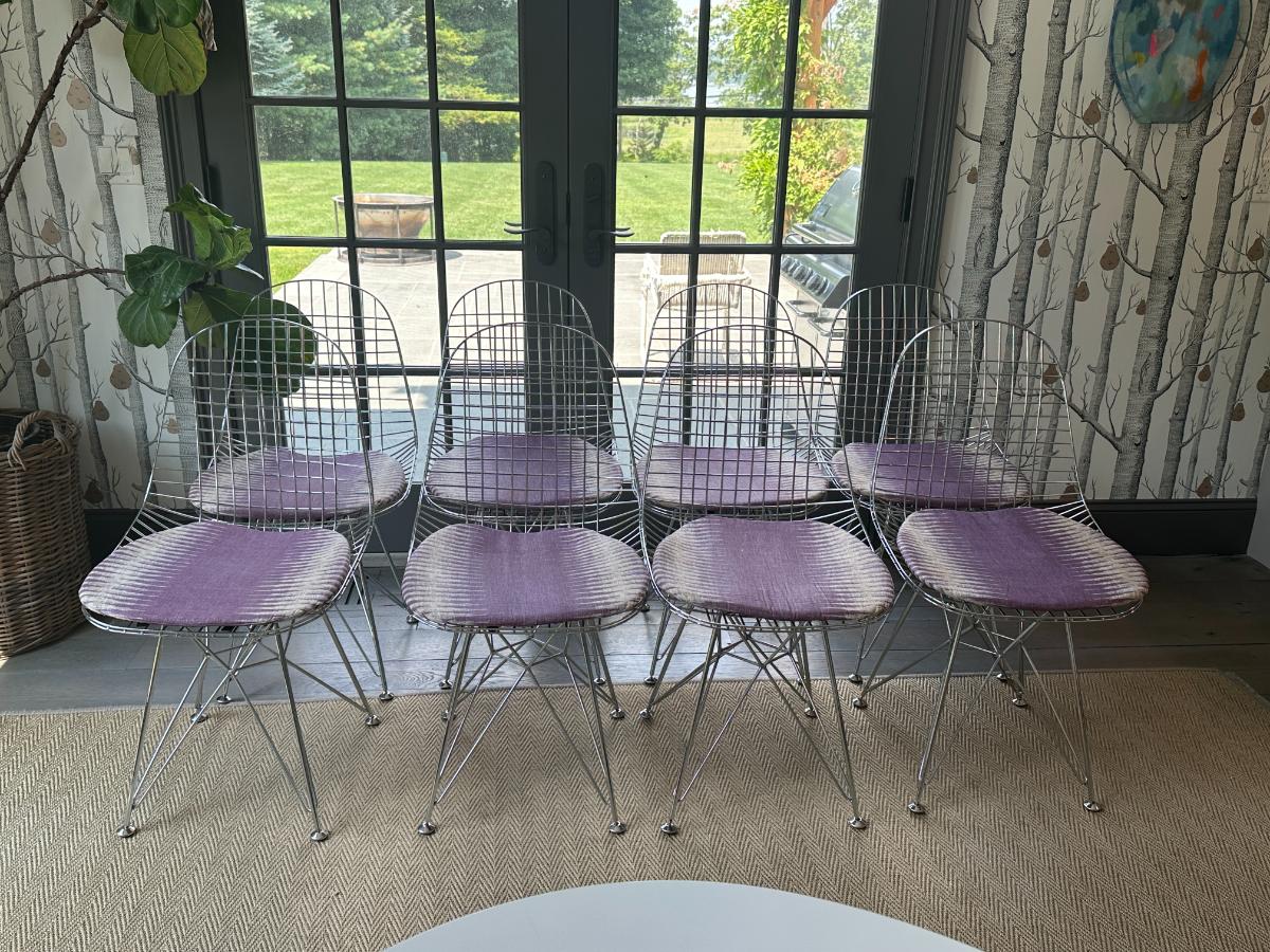 Modern Wire Chairs with Peter Dunham Cushions, Set of 8