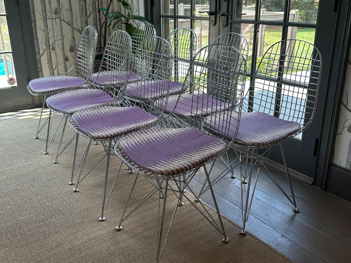 Modern Wire Chairs with Peter Dunham Cushions, Set of 8