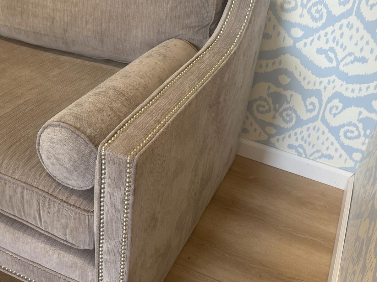 Mitchell Gold Grey Sofa with Nailhead Detail