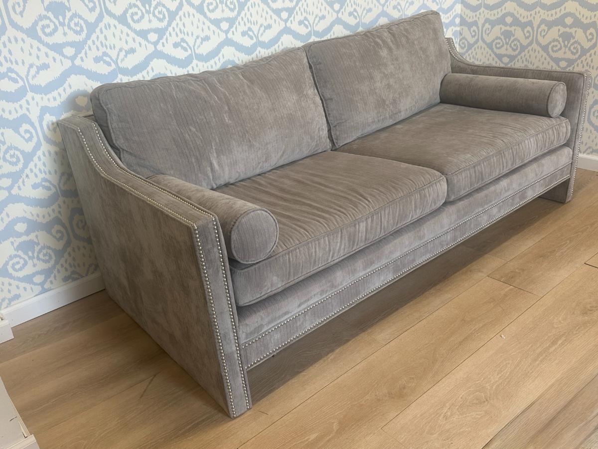 Mitchell Gold Grey Sofa with Nailhead Detail