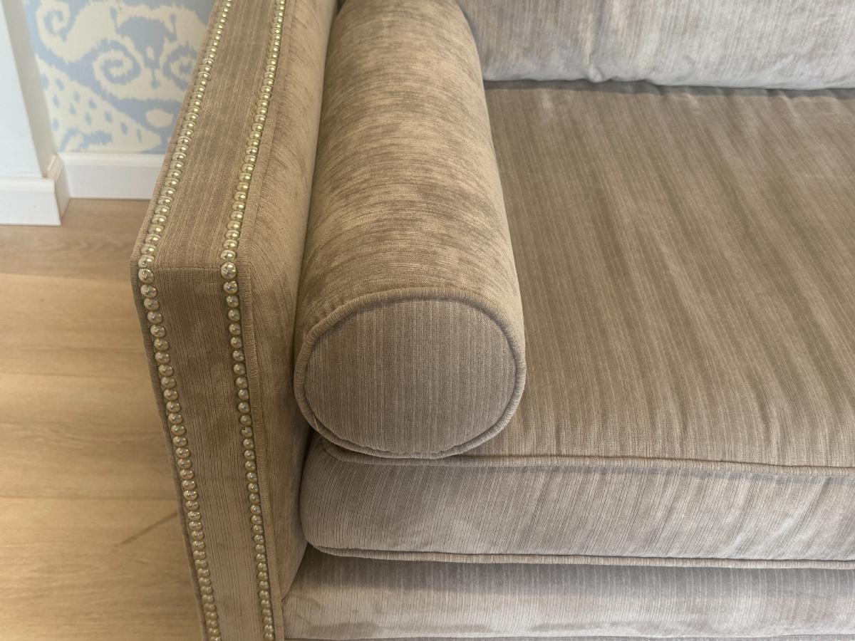 Mitchell Gold Grey Sofa with Nailhead Detail