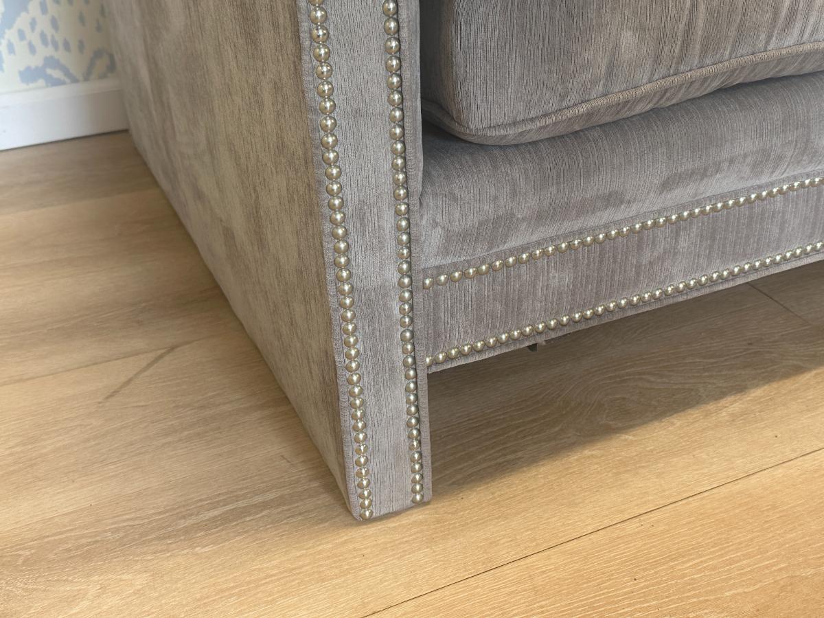 Mitchell Gold Grey Sofa with Nailhead Detail