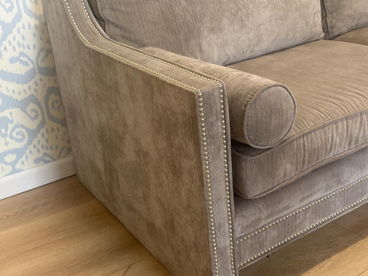 Mitchell Gold Grey Sofa with Nailhead Detail