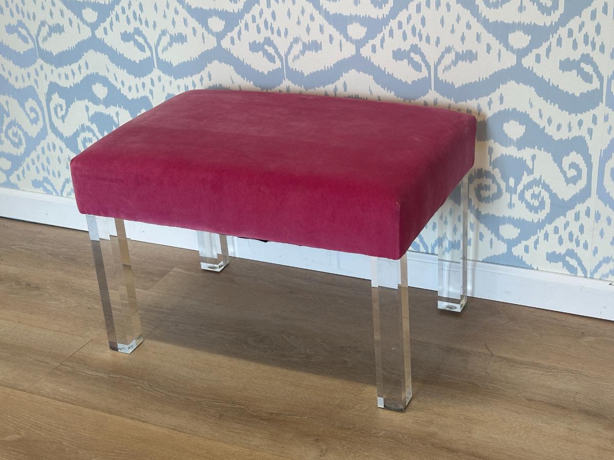 Pink Velvet Upholstered Lucite Bench