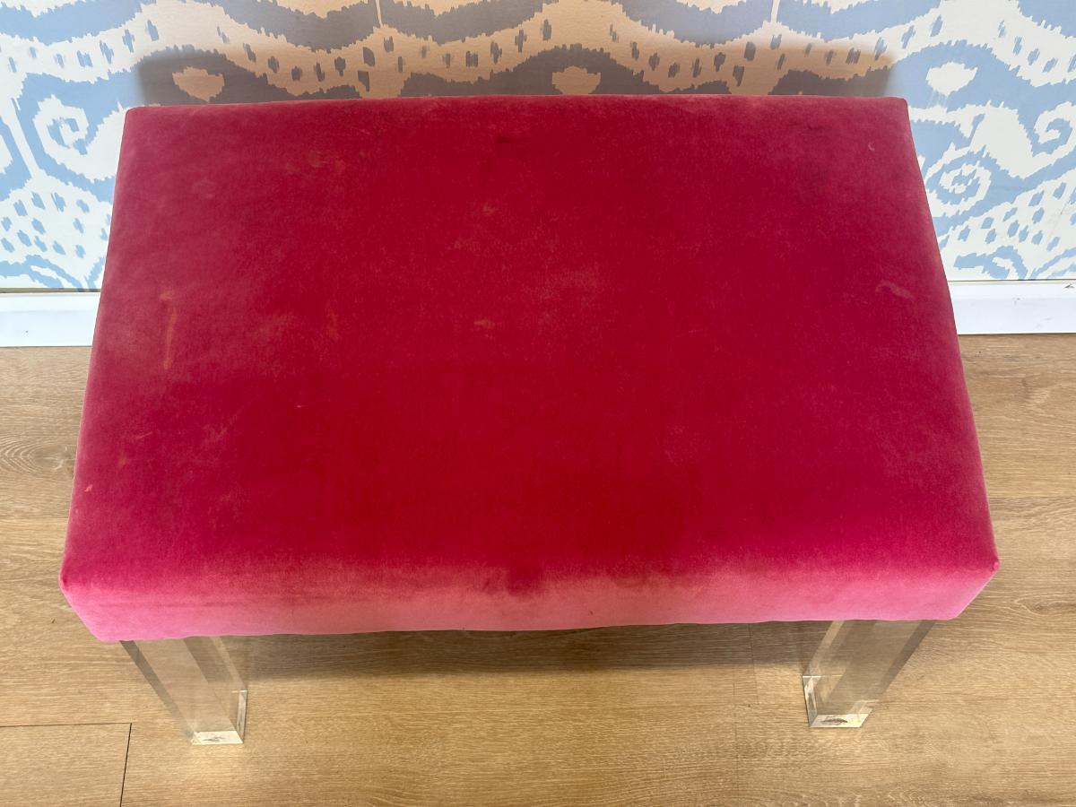 Pink Velvet Upholstered Lucite Bench