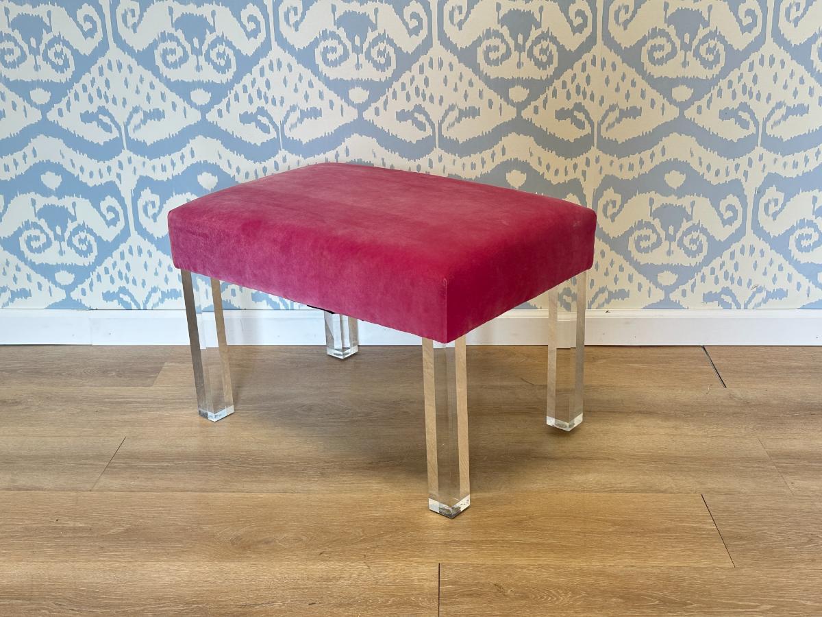 Pink Velvet Upholstered Lucite Bench