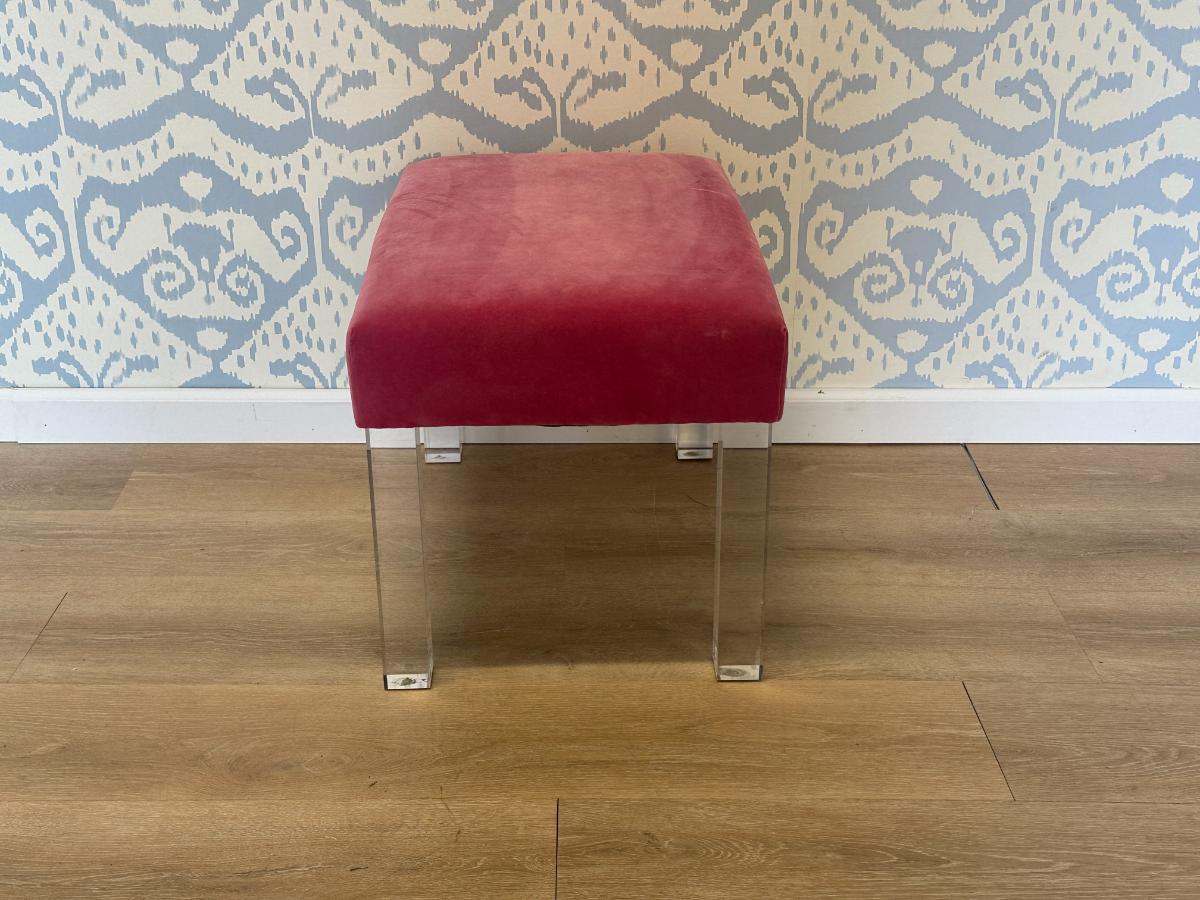 Pink Velvet Upholstered Lucite Bench